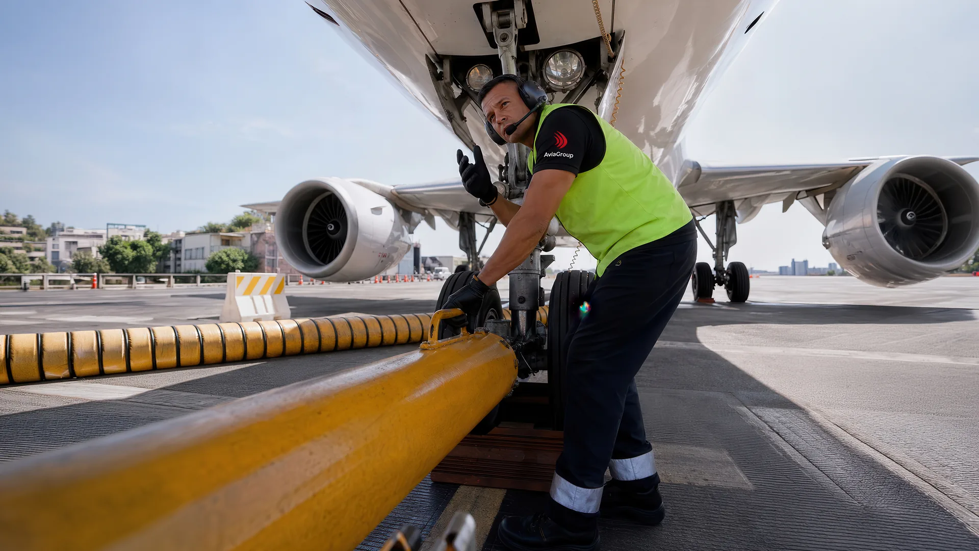 Conexión de towbar al tren de nariz de la aeronave