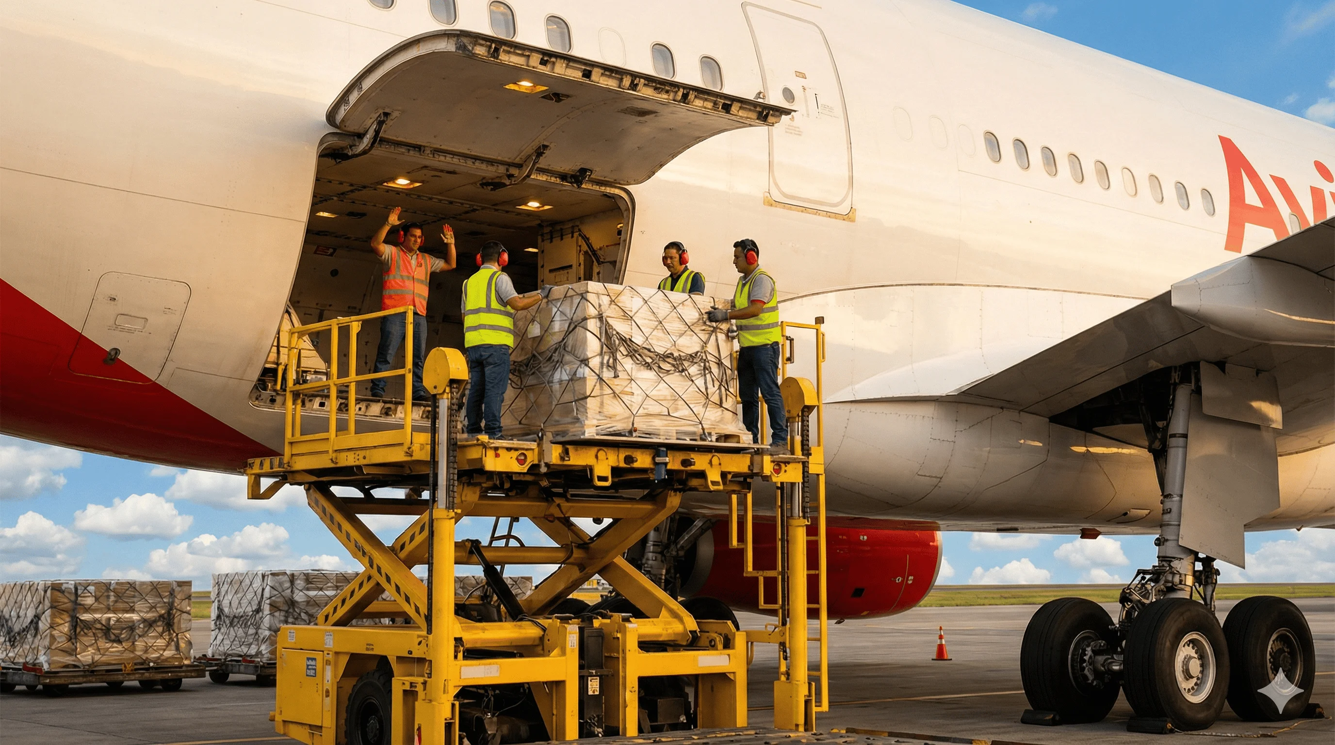AviaGroup cargo crew loading aircraft on apron