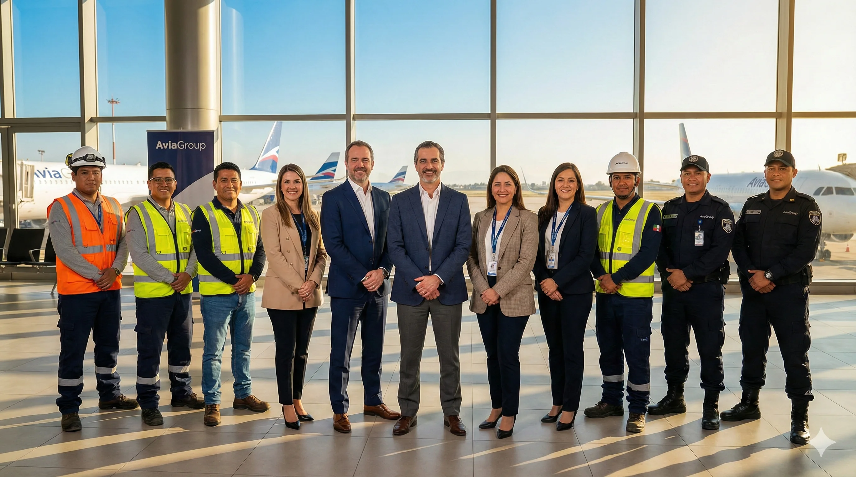 AviaGroup leadership and operations team at airport terminal
