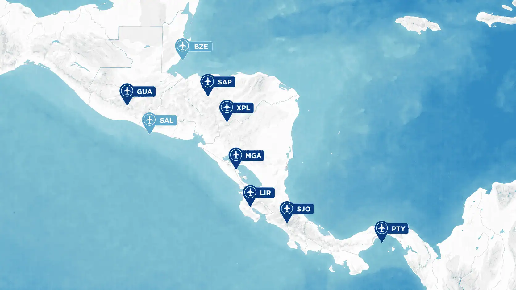 Mapa de presencia regional de AviaGroup en Centroamérica